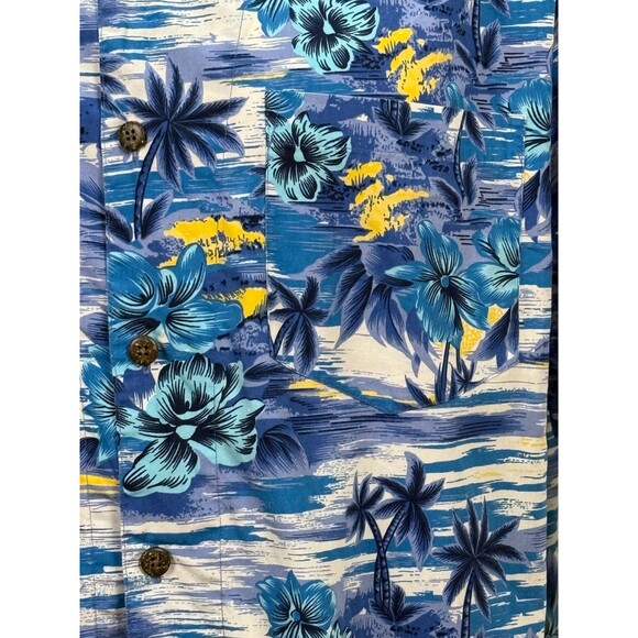 Vintage Hawaiian Shirt High Sierra Large Floral Palm Tree Blue Cotton Aloha Wear - Picture 2 of 4